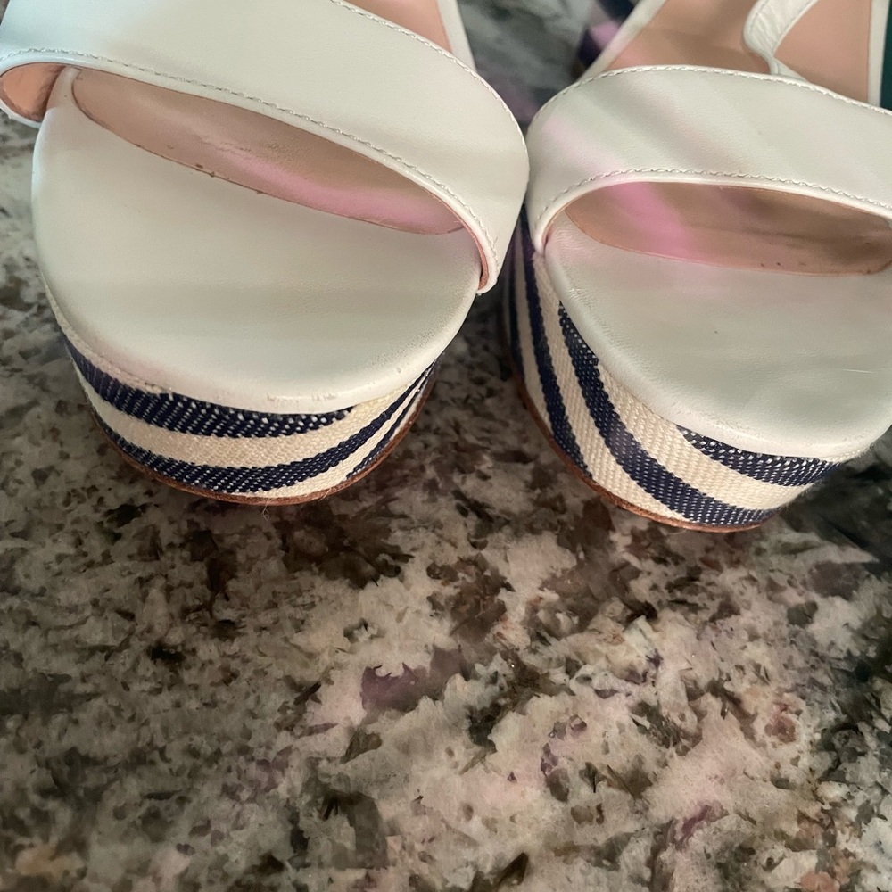 Kate Spade wedge wedges lobster 9.5 Striped Wedge Sandals  Lobster LEATHER - Picture 7 of 13
